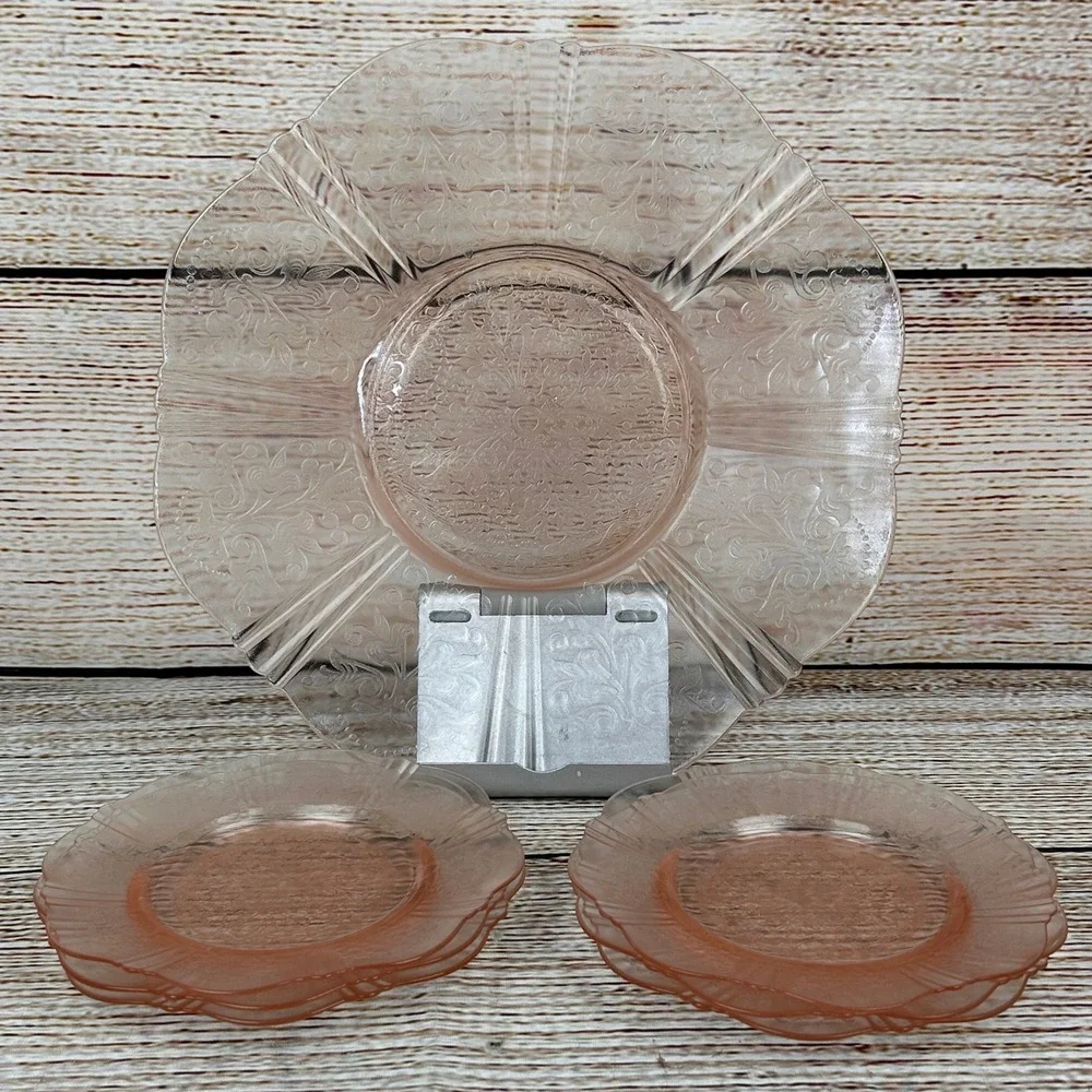 American Sweetheart by Macbeth Evans Pink Depression Glass‎ Plate Set 7 Pieces